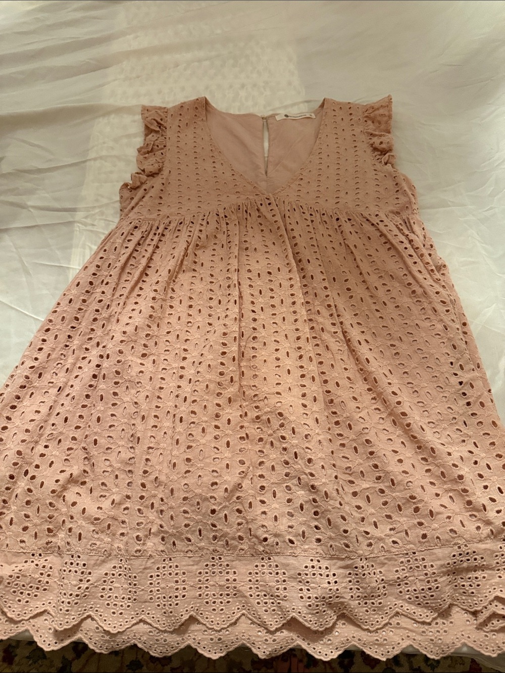 The Impeccable Pig Blush Pink Eyelet Ruffle Sleeve Dress